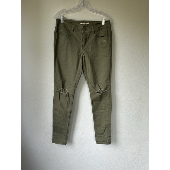 Levi's 535 Super Skinny Jeans Women's 30 Green Mid Rise Cotton Distressed Pants - Picture 1 of 11